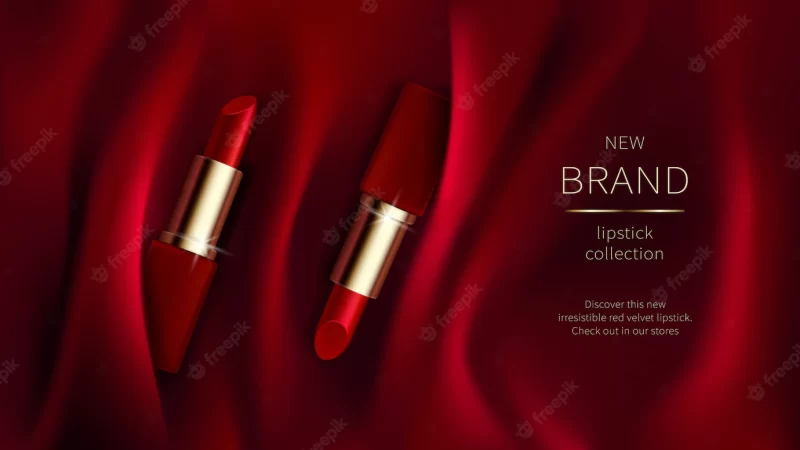 Red lipstick on silk or velvet fabric Free Vector