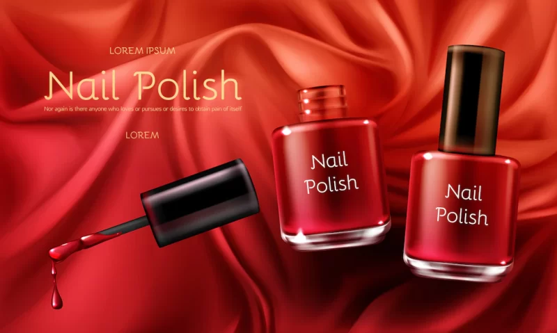 Red nail polish 3d realistic vector cosmetic ads banner Free Vector