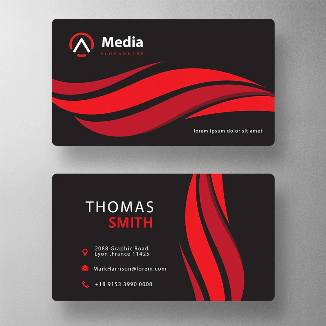 Red Wavy Professional Psd Visit Card 1409 1068