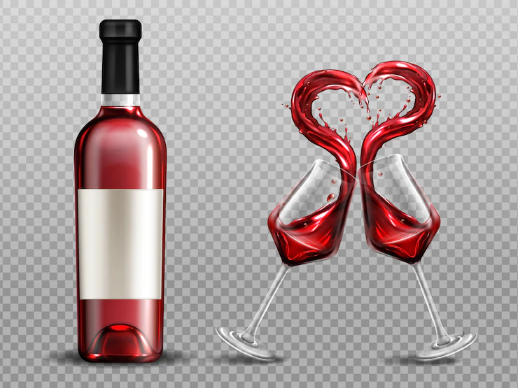 Red Wine Heart Splash Wineglasses Close Bottle Full Glasses With Alcohol Drink Clinking Isolated 107791 3045