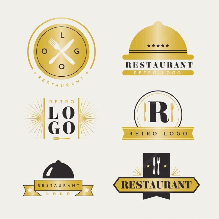 Retro Golden Restaurant Logo Collection 23 2148379344