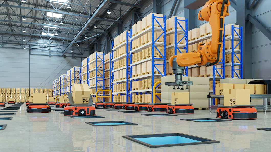 Robotic Arm Packing With Producing Maintaining Logistics Systems Using Automated Guided Vehicle Agv 3d Rendering 41470 4350