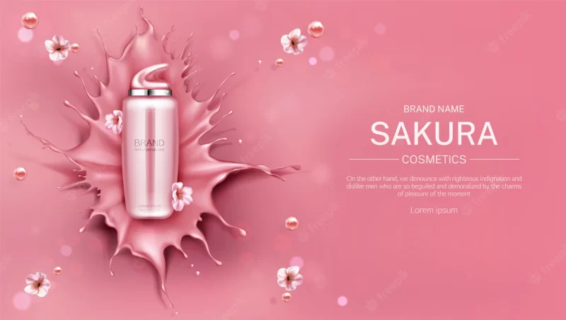 Sakura cosmetics bottle banner Free Vector