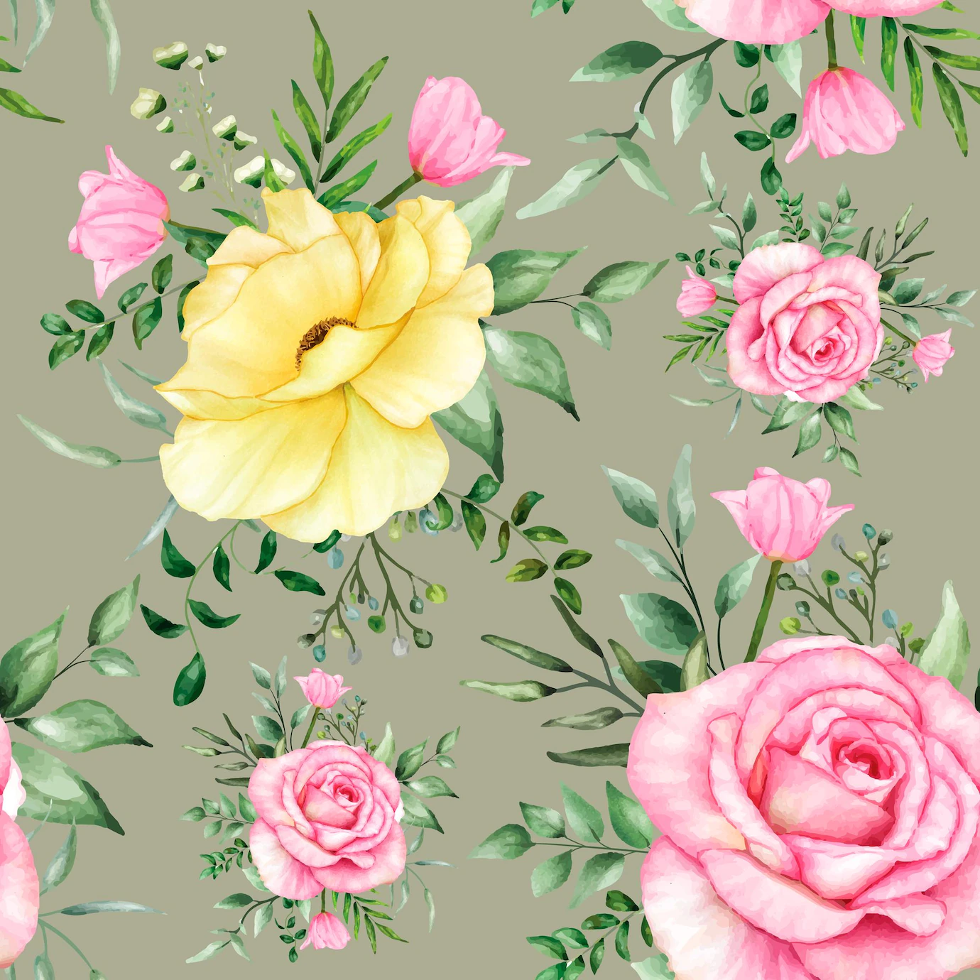 Seamless Pattern Beautiful Blooming Roses Peony Flower 44538 6656