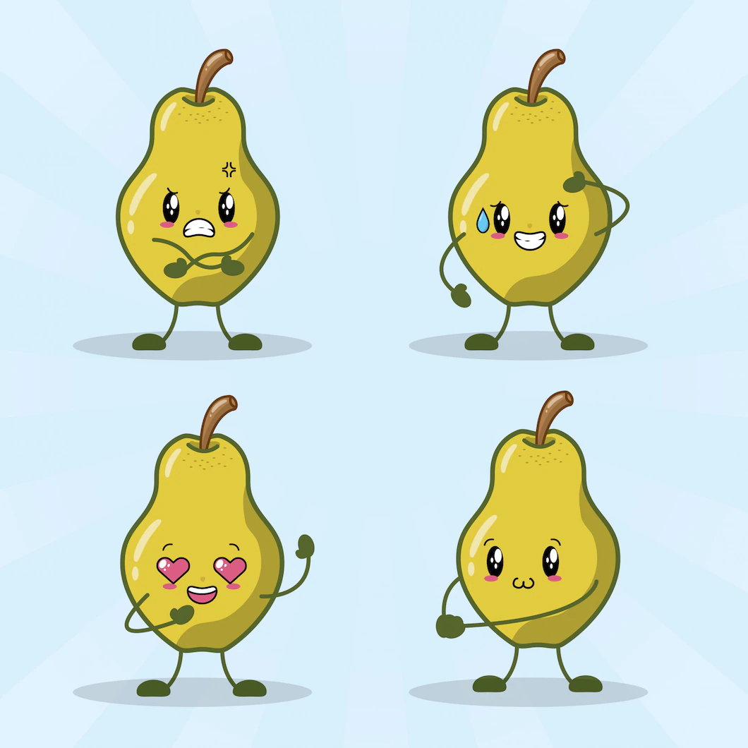 Set 4 Kawaii Pears With Different Happy Expressions 24908 58642