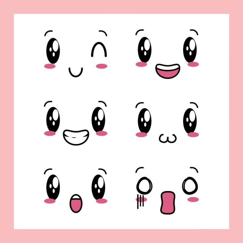 Set of 6 designs of kawaii expressions Free Vector