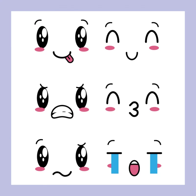 Set of 6 designs of kawaii expressions Free Vector