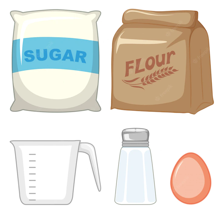 Set of bakery ingredients with sugar and flour Free Vector