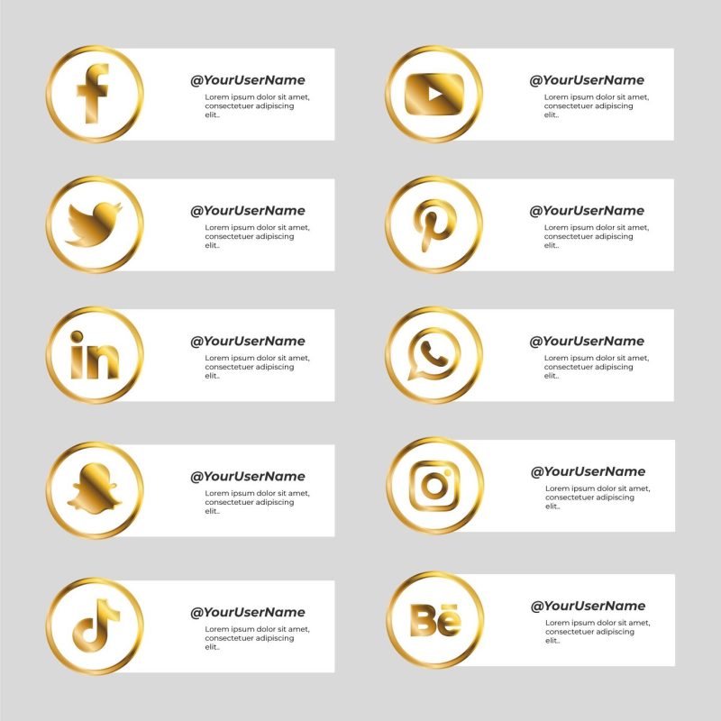 Set of banner for social media with golden icons Free Vector