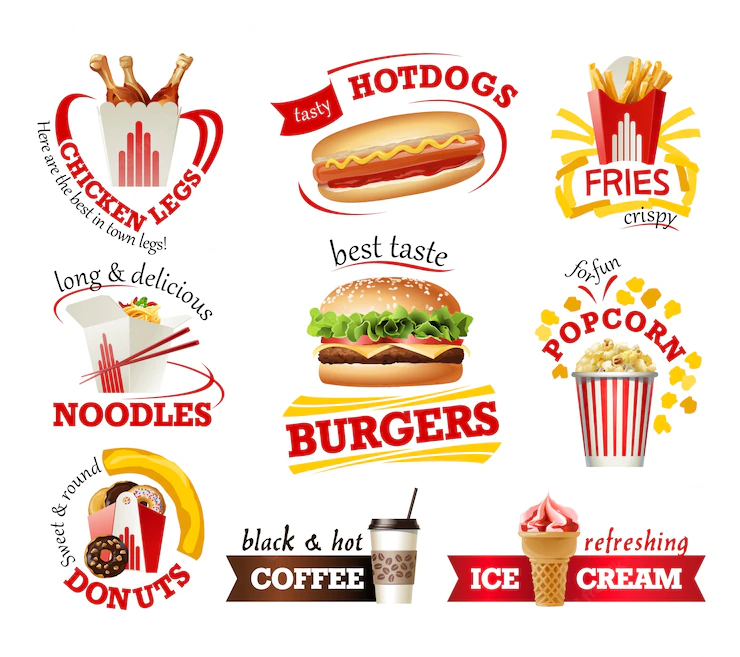 Set Beautiful Cartoon Icons Fast Food 1441 119