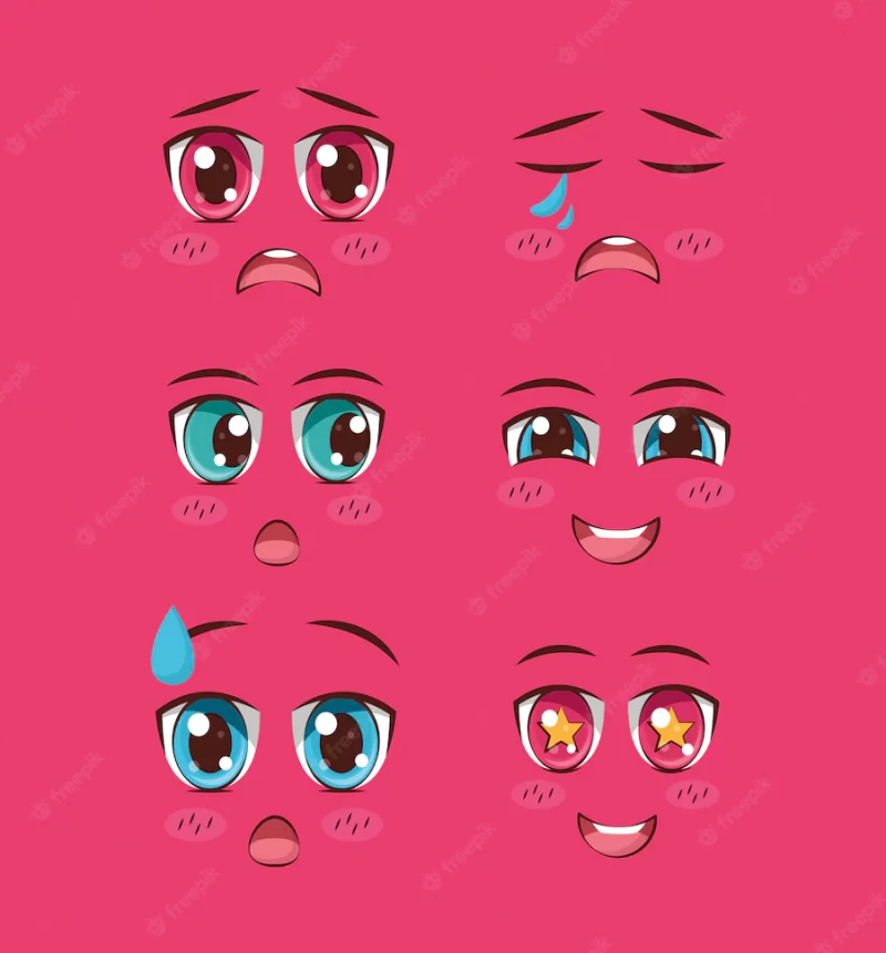 Set of faces anime Free Vector