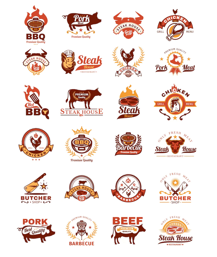 Set Grill Barbecue Badges Stickers Emblems 1441 315