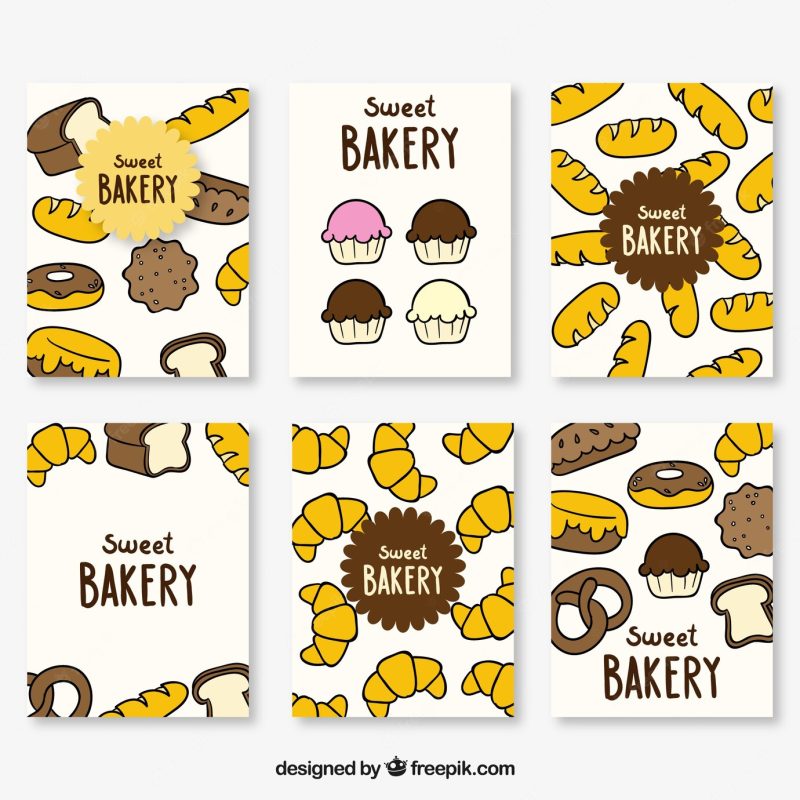 Set of hand drawn bakery cards Free Vector