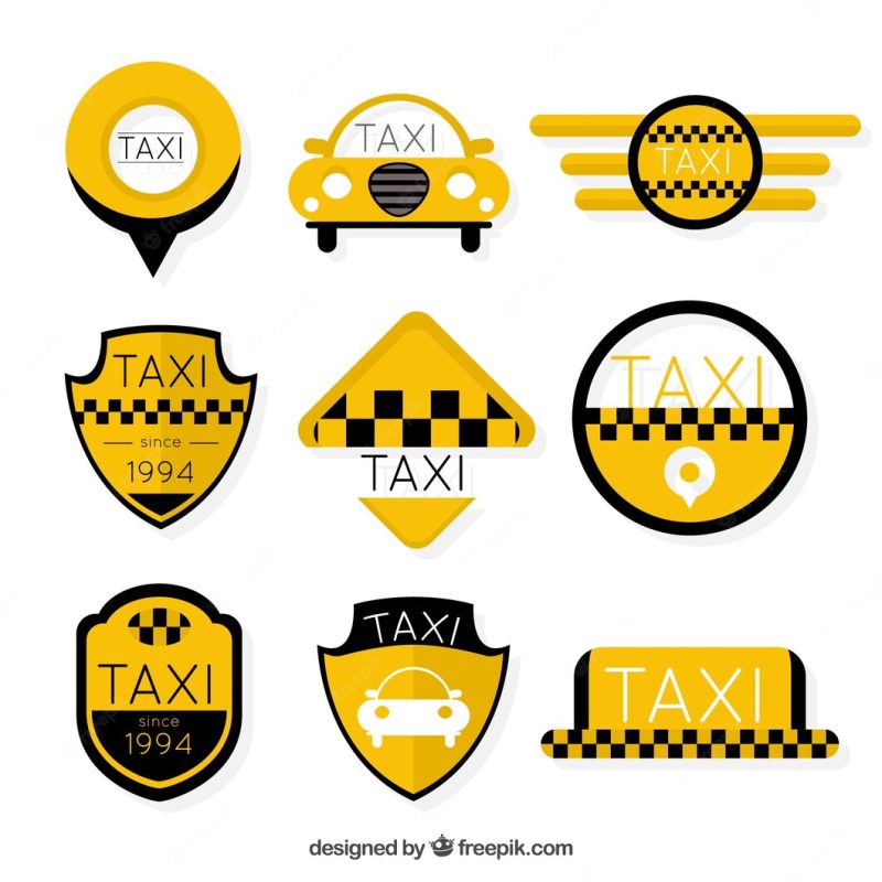 Set of stickers yellow taxi Free Vector