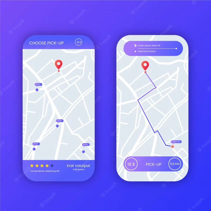 Set of taxi app interface on smartphone Free Vector