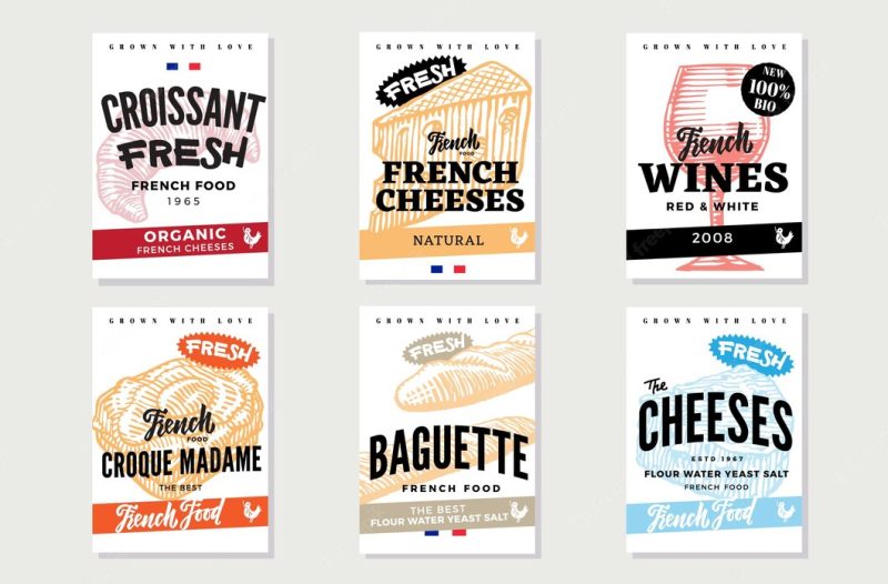 Sketch french food flyers Free Vector