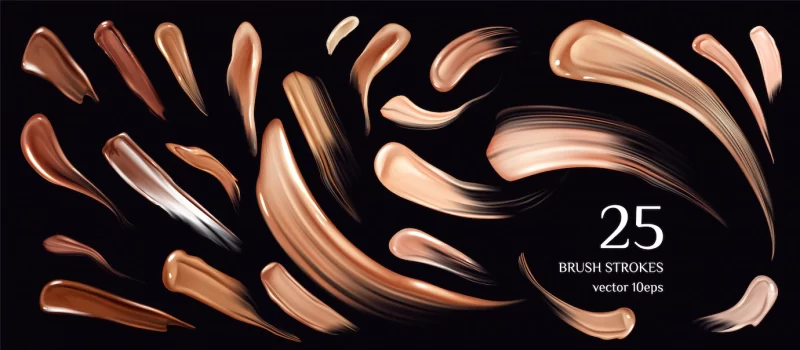 Skin foundation brush strokes collection. smears of beauty cosmetics elements isolated on black Free Vector