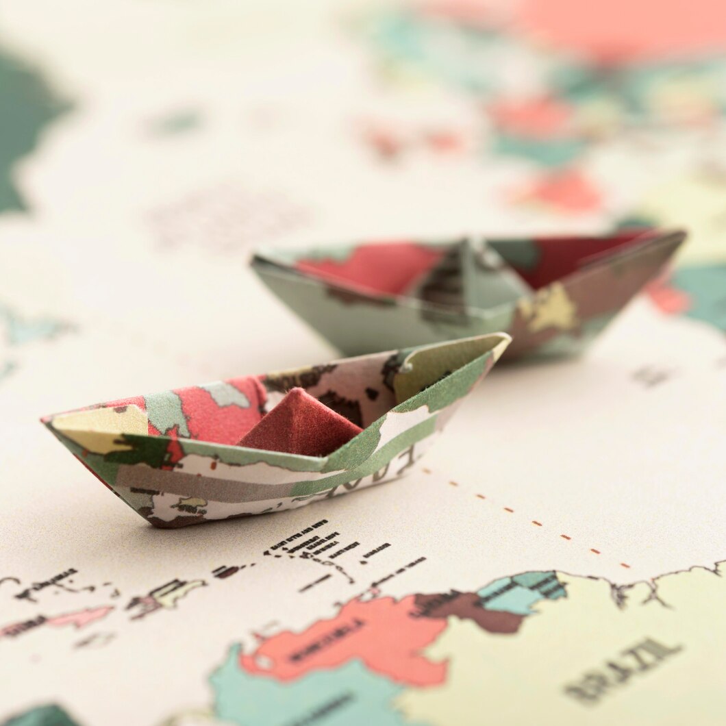 Small Origami Boat World Map High Angle 23 2148666285
