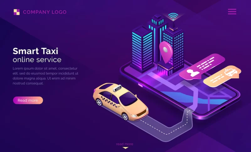 Smart taxi online service isometric landing page Free Vector