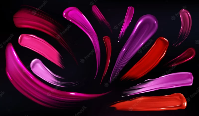 Smears of lipstick, nail polish or paint set isolated on black background. Free Vector