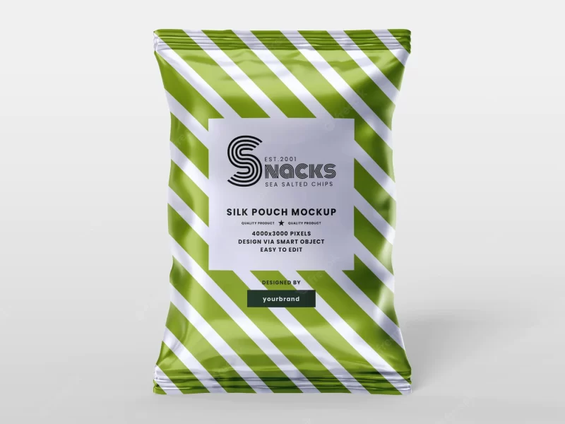 Snack pouch plastic bag mockup template Free PSD