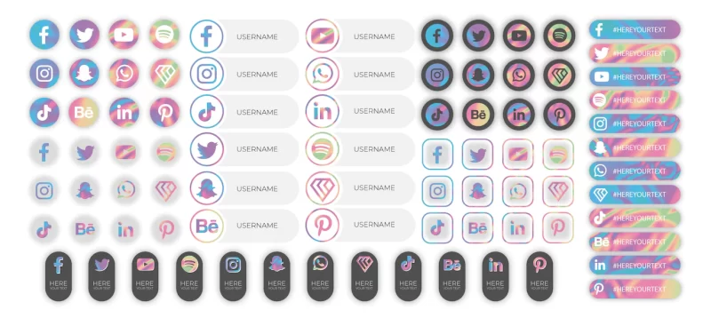 Social media buttons holographic Free Vector