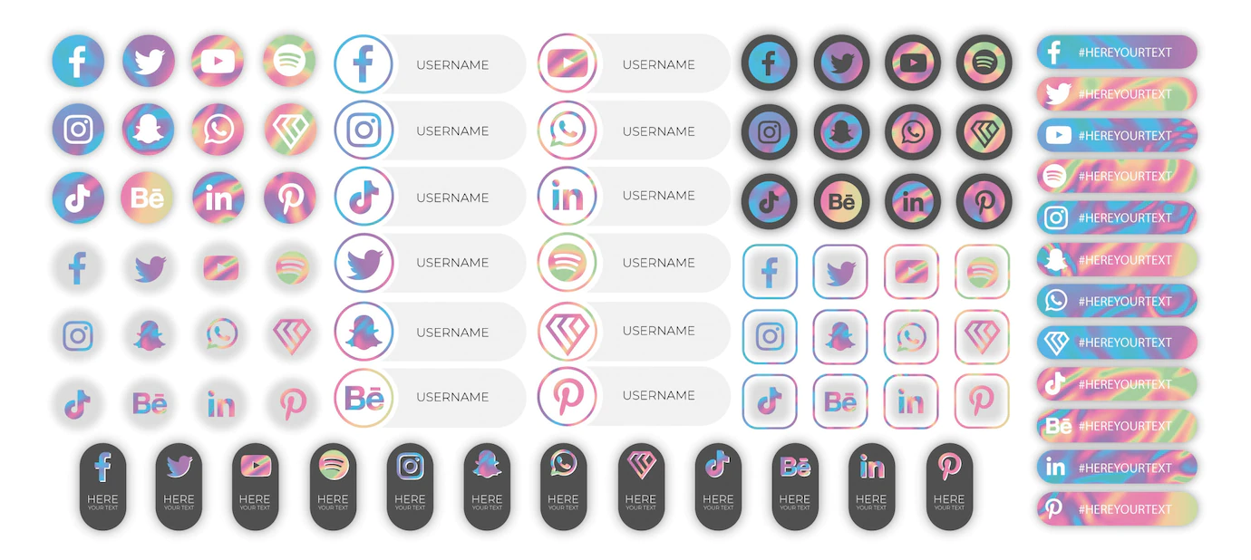 Social Media Buttons Holographic 125540 167