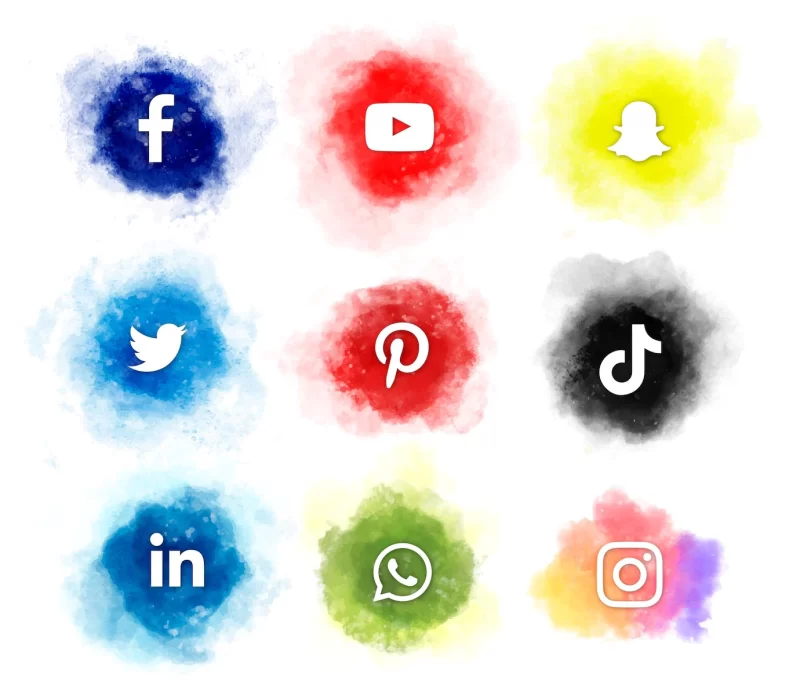 Social media icons with watercolor Free Vector