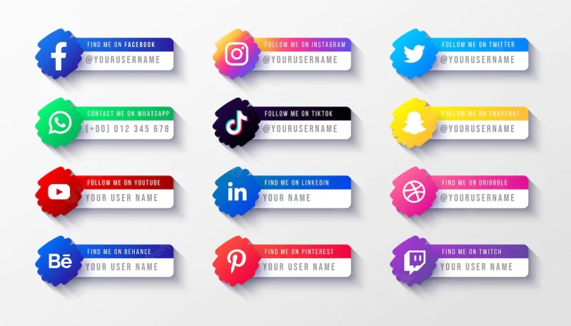 Social media logos lower third banner template Free Vector