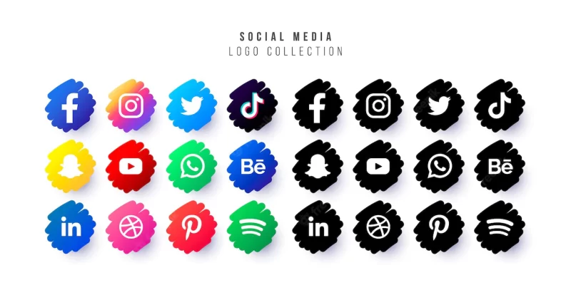 Social media logos with doodled badges Free Vector