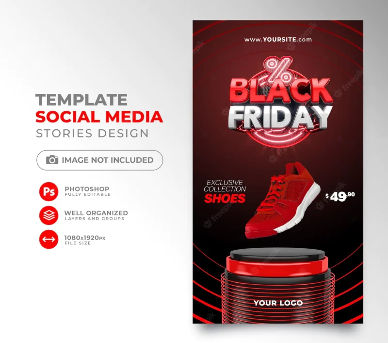 Social media post black friday 3d render for instagram with super offers and promotions Free Psd