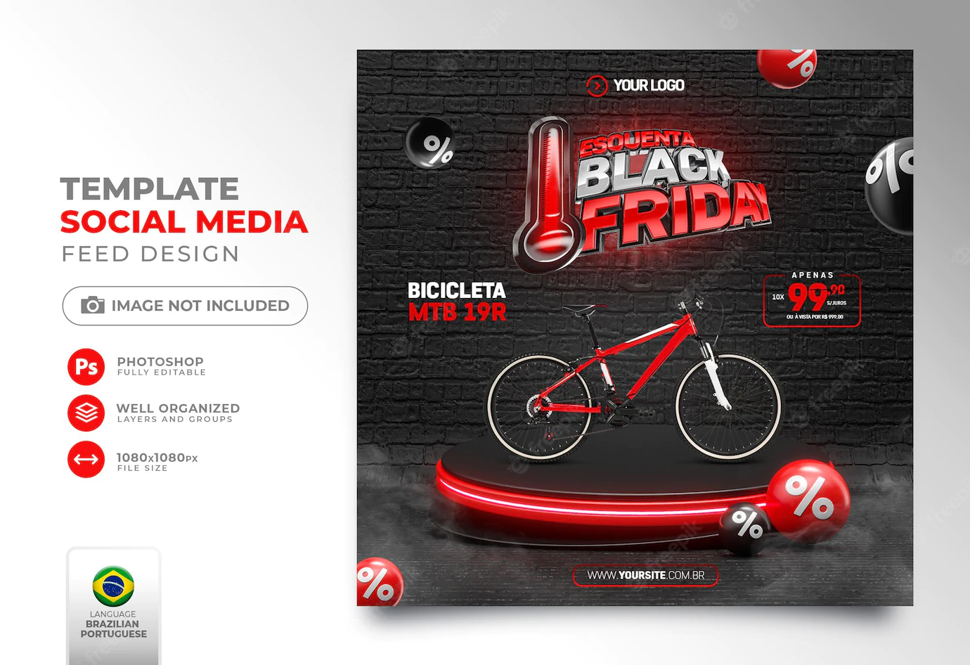 Social Media Post Black Friday 3d Render Realistic Marketing Campaigns Brazil Portuguese 363450 1604