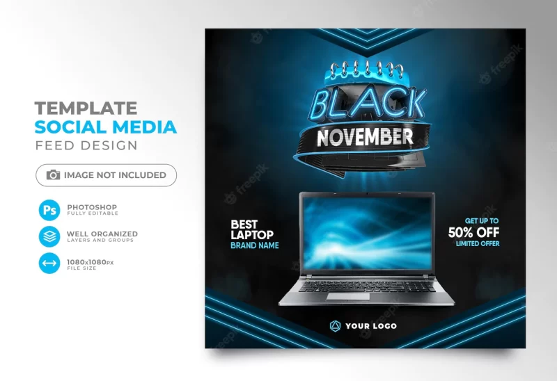 Social media post black friday 3d render template design for marketing campaign black november Free Psd