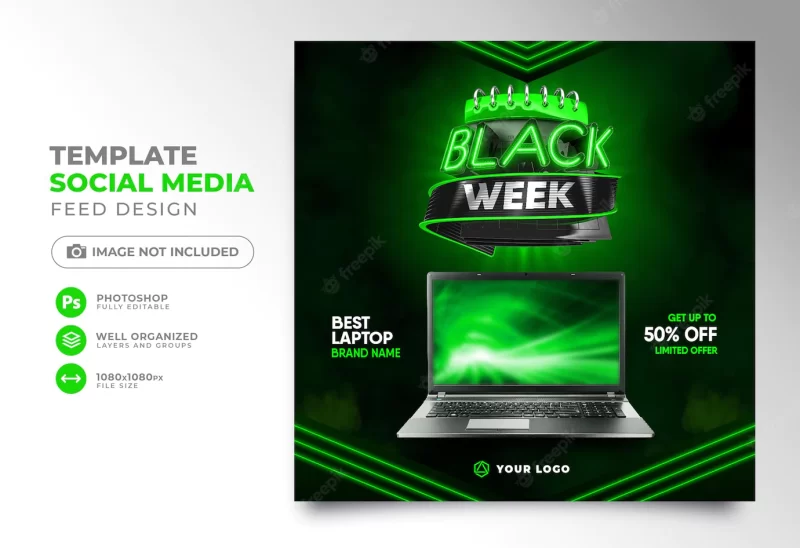 Social media post black friday 3d render template design for marketing campaign black week Free Psd