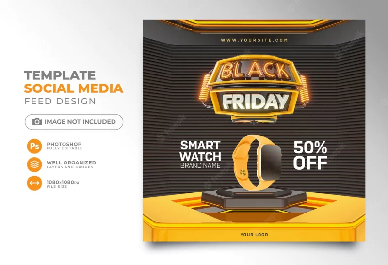 Social media post black friday 3d render template design for marketing campaign Free Psd