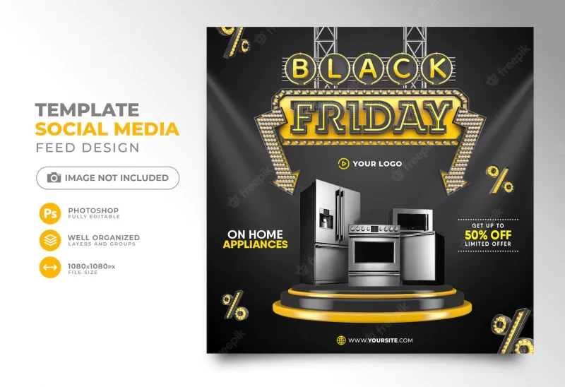 Social media post black friday 3d render template design for marketing campaign Free Psd