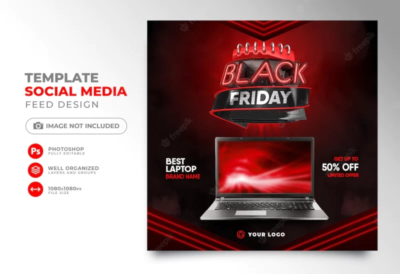 Social media post black friday 3d render template design for marketing campaign Free Psd