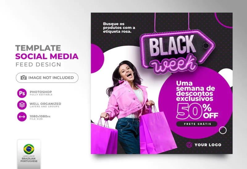 Social media post black friday 3d render template design in portuguese brazil black week Free Psd