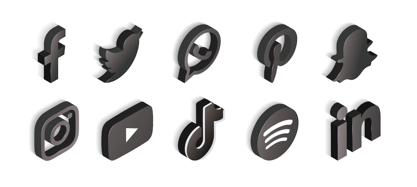 Social Media Set Black White Icons Isometric 125540 218