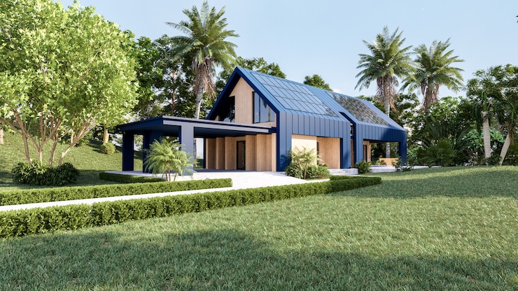 Solar Panels Roof Modern House Harvesting Renewable Energy With Solar Cell Panels Exterior Design 3d Rendering 41470 3654