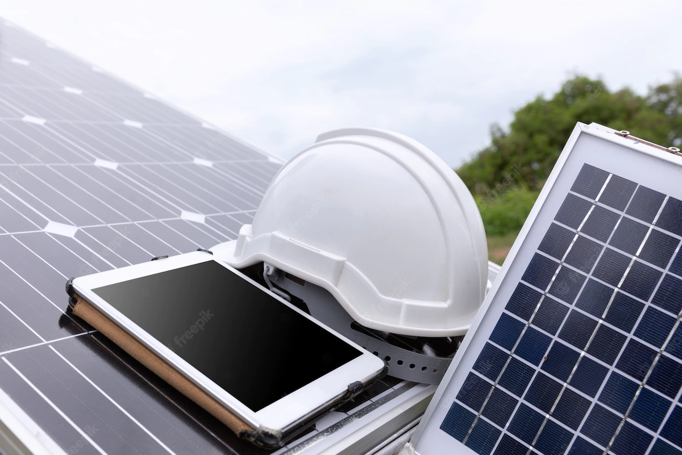 Solar Photovoltaic Panels Station Checks With Tablet Computer 1150 18191