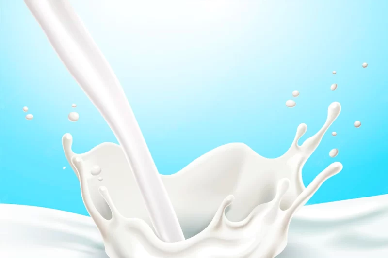 Splashing milk or yogurt in 3d illustration on blue background Premium Vector