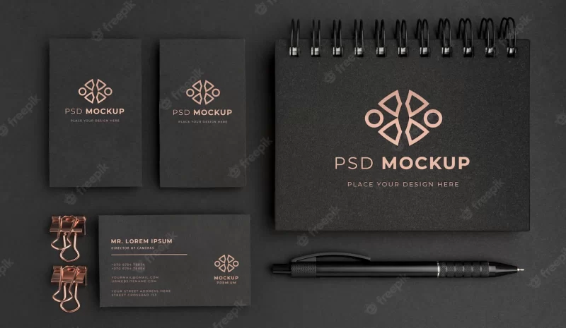 Stationery dark and copper mockup Free Psd