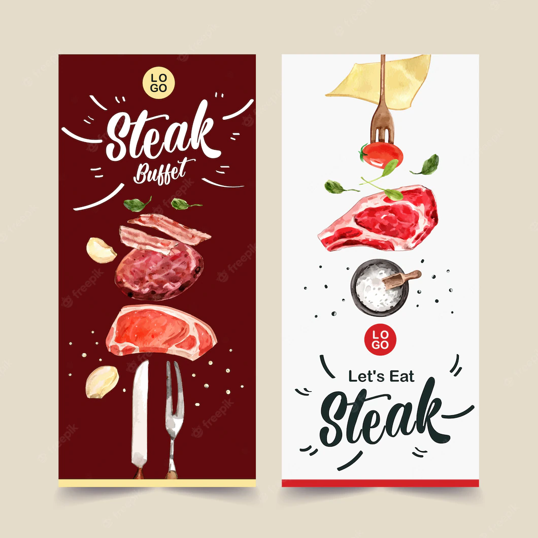 Steak Flyer Design With Fresh Meat Tomato Watercolor Illustration 83728 2589