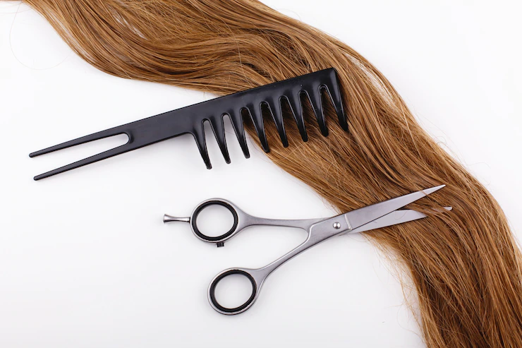Steel Scissors Lie Wave Silk Brown Hair With Black Comb 8353 7036