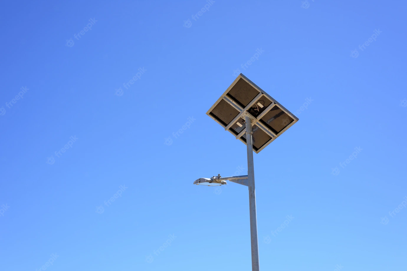 Street Light With Solar Panel Blue Sky Background Green Energy 1372 3