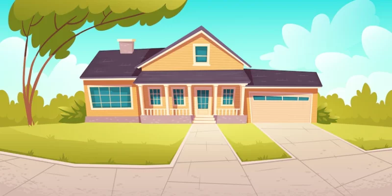 Suburban cottage, residential house with garage Free Vector