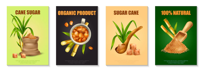 Sugar Cane Realistic Poster Set With Organic Production Symbols Isolated Illustration 1284 65673