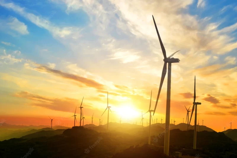 Sunny landscape with windmills Free Photo