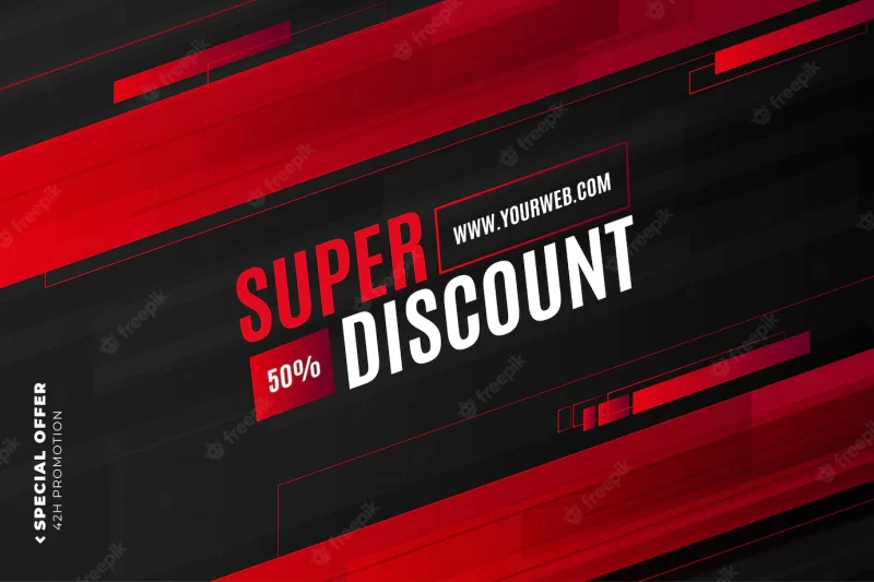 Super discount banner template with red shapes Free Vector